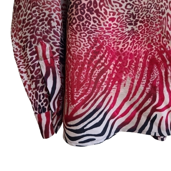 Susan Graver Button-down Blouse in Mixed Animal Print, Size XL - Picture 6 of 9